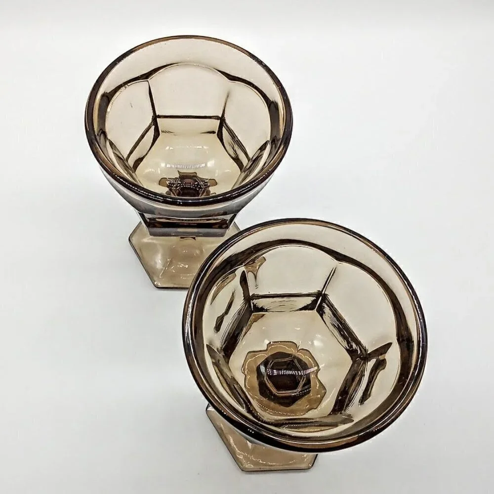 Vintage Fostoria Virginia Brown Tall Champagne Sherbet Glasses (2)